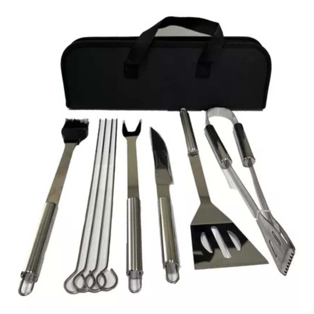 Kit Churrasco profissional 9 Peças Inox C/ maleta