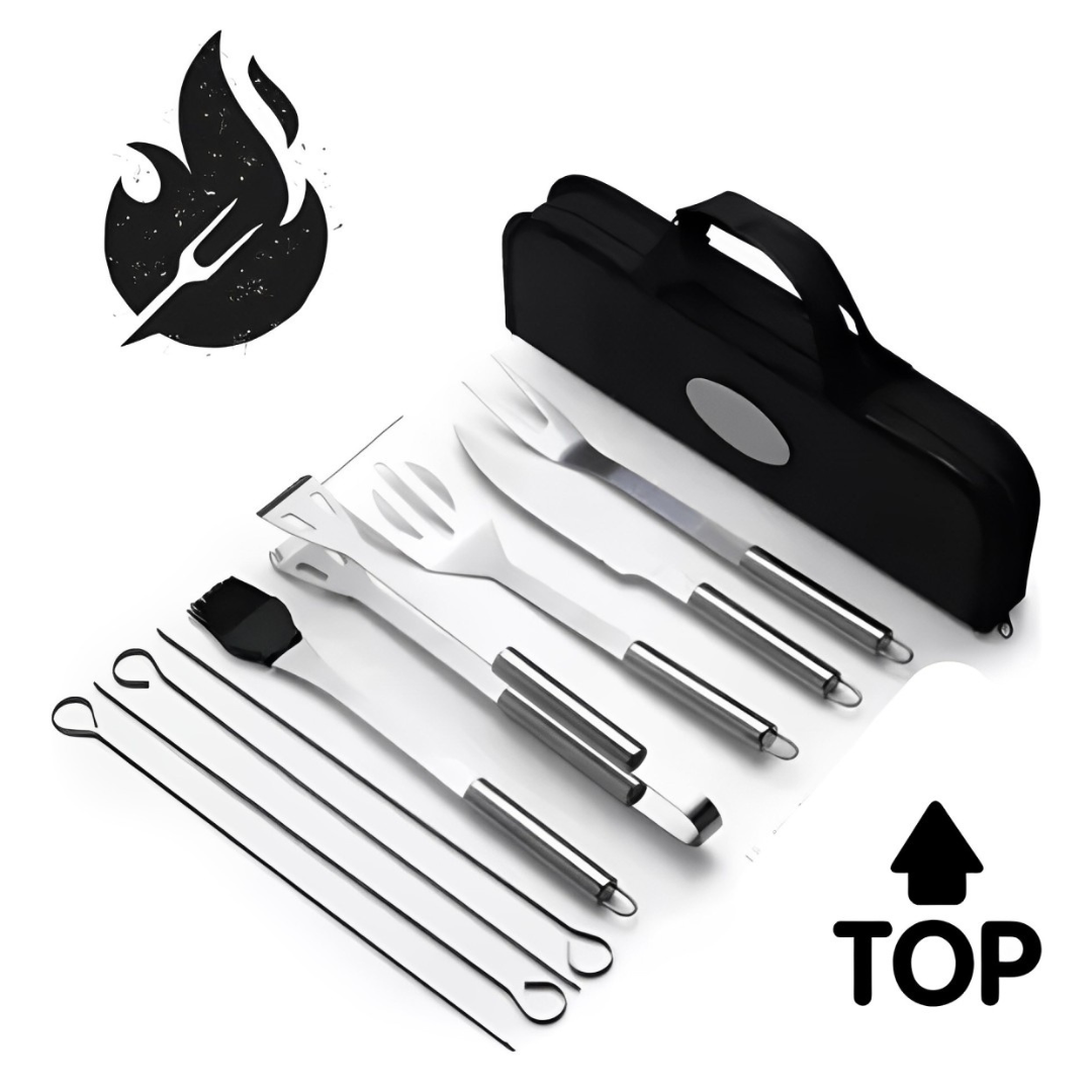 Kit Churrasco profissional 9 Peças Inox C/ maleta