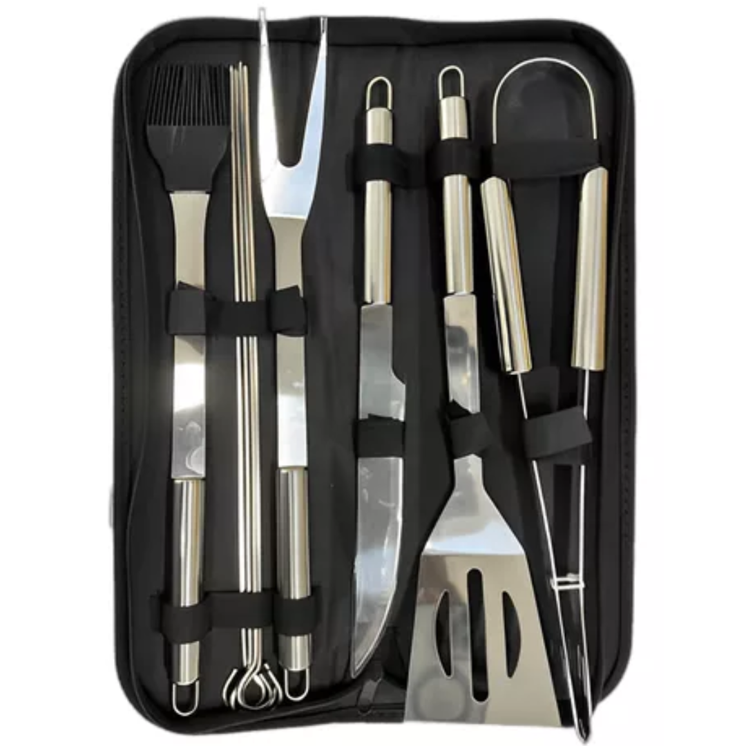 Kit Churrasco profissional 9 Peças Inox C/ maleta