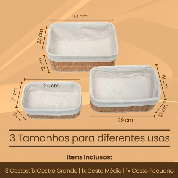 Conjunto de 3 Cestos organizadores Bali