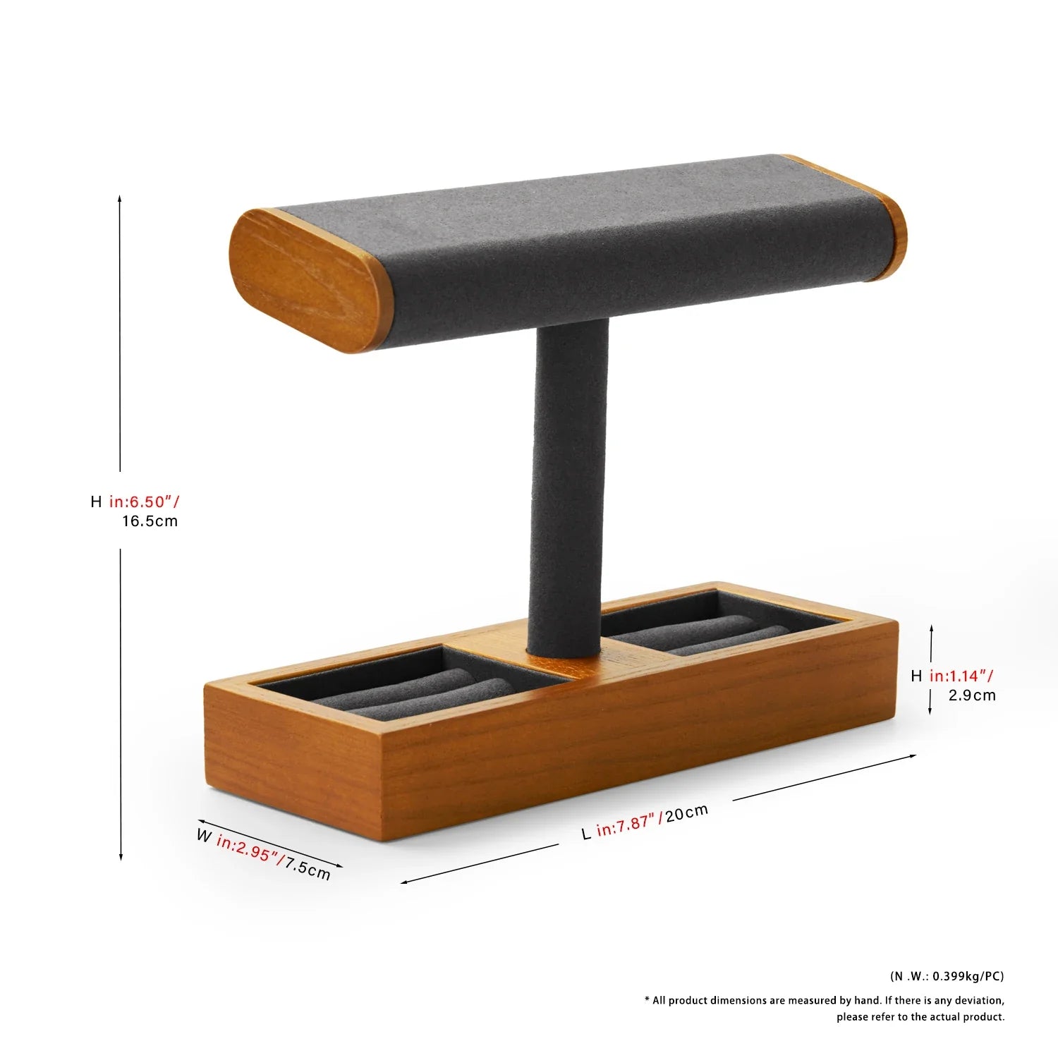 Display para relógios e joias em madeira de cinza e microfibra