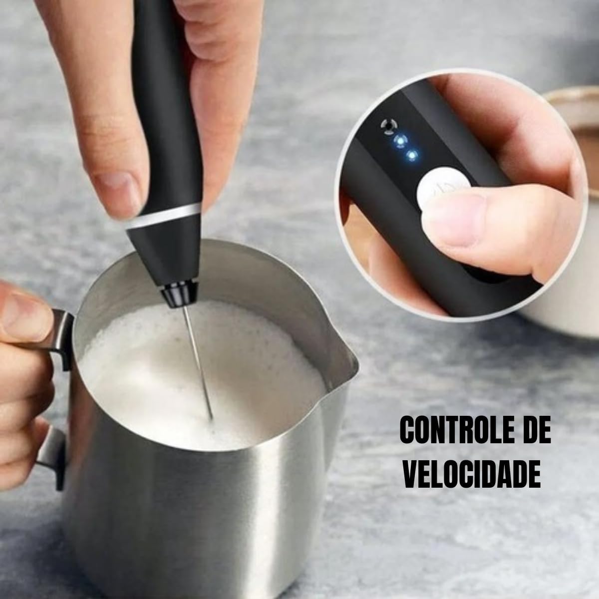 PRETA - (Premium) Mini Batedor Mixer Elétrico Portátil